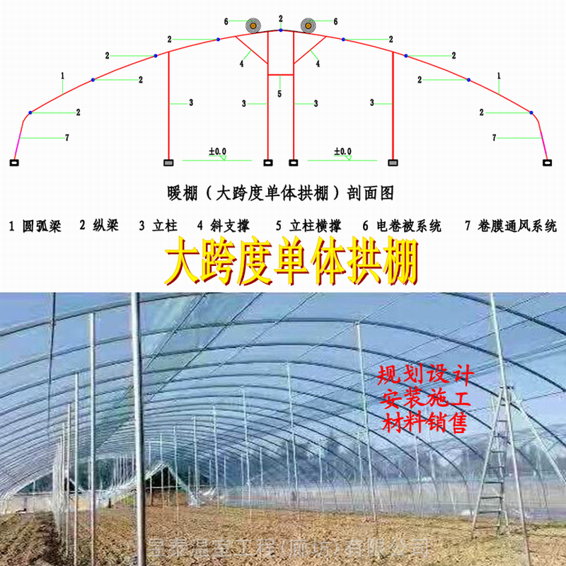 春秋棚冷棚薄膜单体拱棚蔬菜大棚昱泰温室公司设计建造