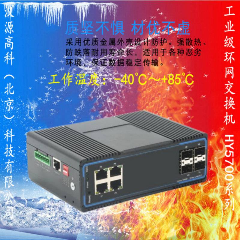 汉源高科4光4电1000M可网管工业以太网交换机具备环网组网功能