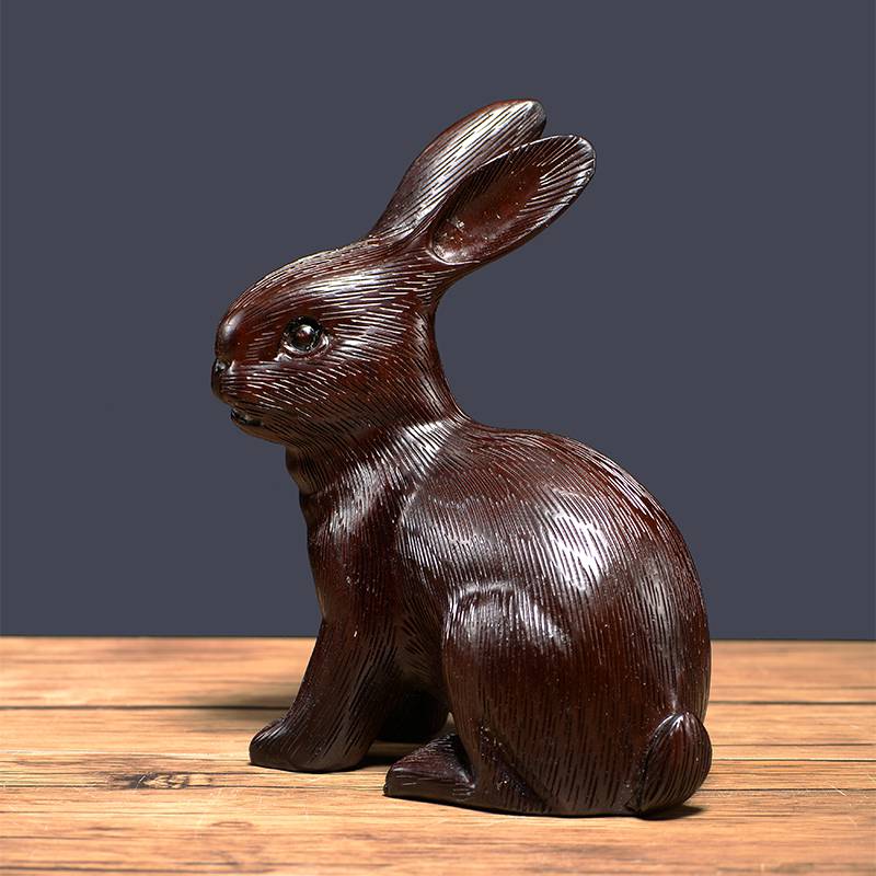 黑檀木雕动物兔子摆件实木生肖兔创意家居客厅装饰红木工艺品送礼