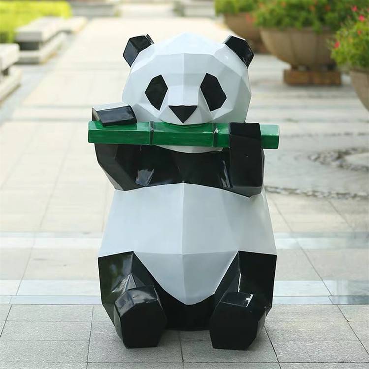 玻璃钢吃竹子熊猫雕塑户外动物雕
