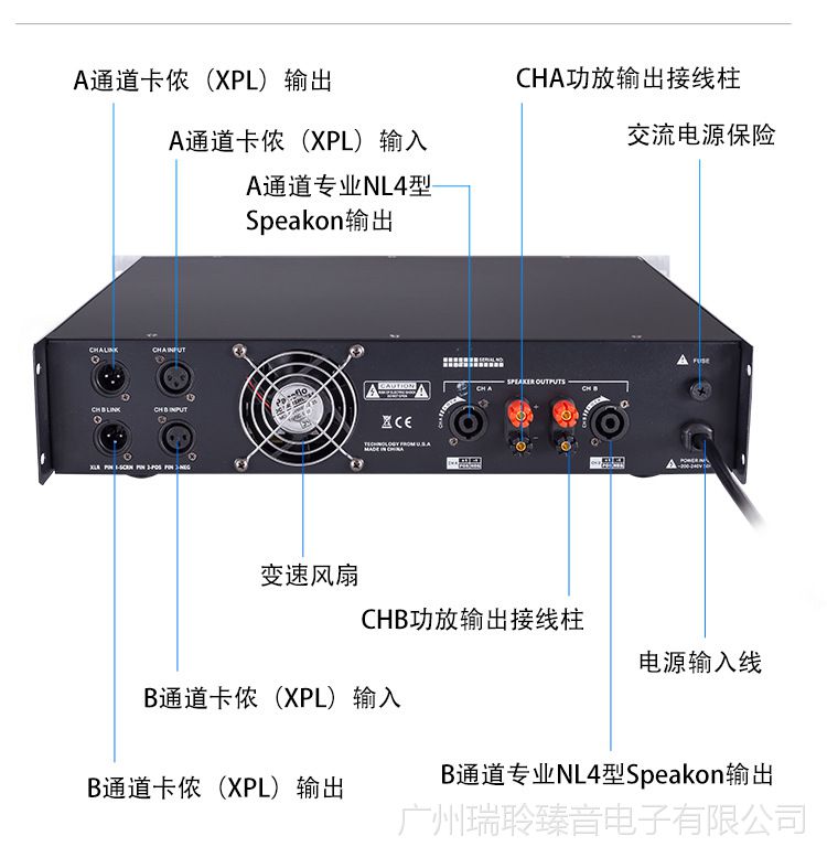 纯后级功放 瑞臻会议音箱功放舞台音响功放机 大功率功放300w500w