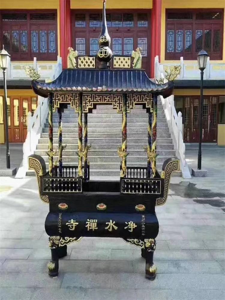 寺庙寺庙带盖长方形四龙柱香炉大型寺庙香炉