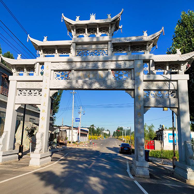 石牌坊嘉祥石雕厂家大型石牌楼三门五门村头景区园林寺庙石雕牌坊