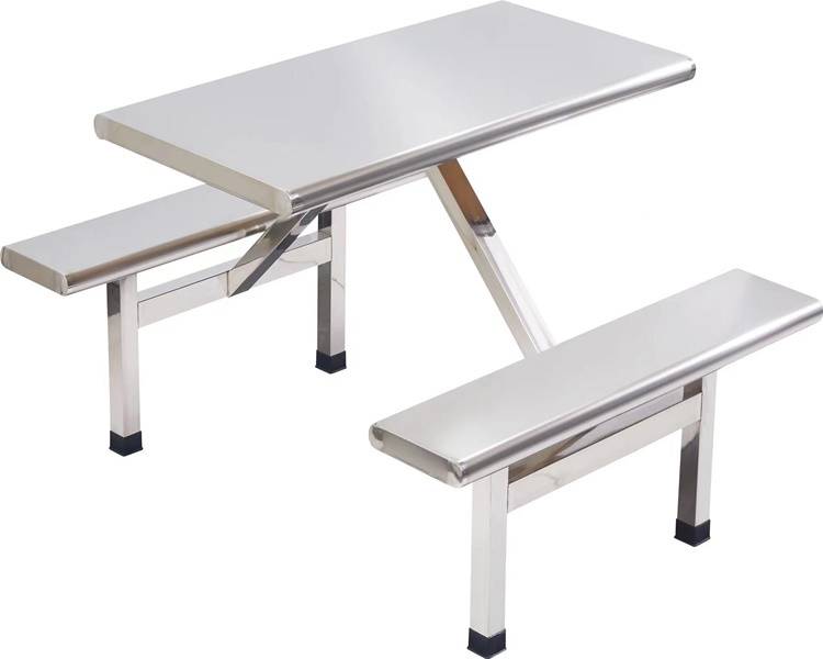 201不锈钢坐板和台面板餐桌椅 连体餐桌凳 食堂餐桌4人位餐厅餐椅