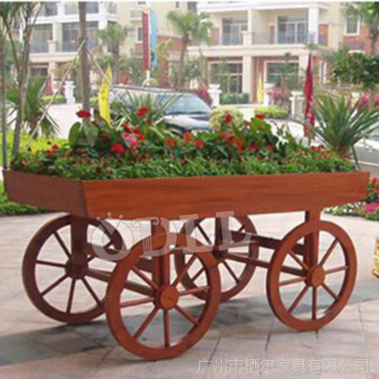 景观、旅游区订制花车、商业街装饰花车、广场休闲固定实木花车