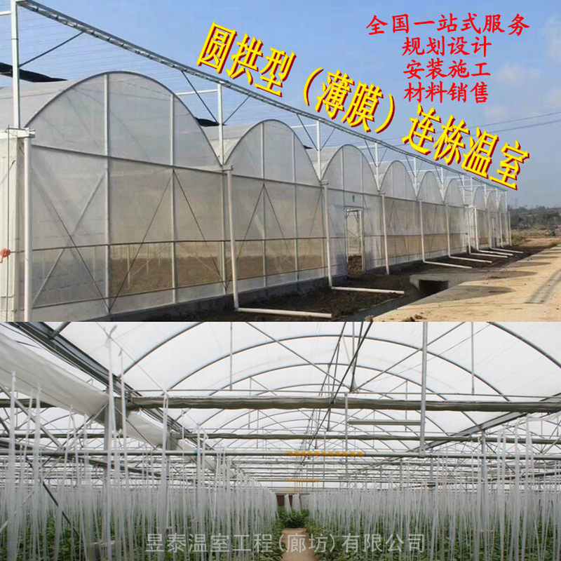 圆拱形弧形薄膜连栋温室蔬菜育苗大棚昱泰温室大棚材料建造设计制作