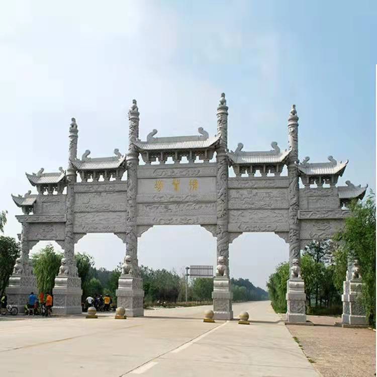 仿古花岗岩石门楼大型景区石头大门村口牌坊定制艺晟石业