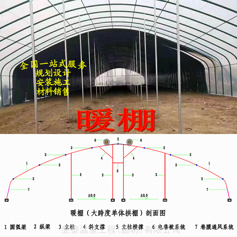 暖棚蔬菜温室大棚椭圆钢管大棚薄膜大棚大跨度单体拱棚昱泰温室设计建造