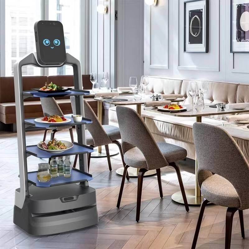 智能AI语音对话多功能餐厅酒店饭店送餐机器人揽客引位迎宾送餐传菜手机操控广告宣传讲解机器人