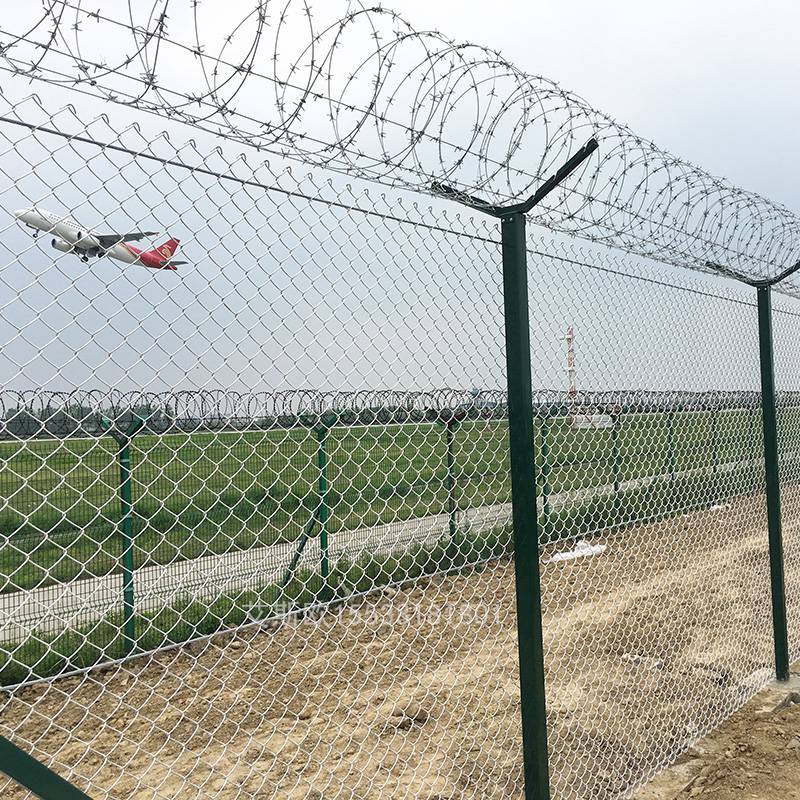 铝包钢丝飞机场菱形网物理围界网y型柱刀刺机场警戒隔离护栏隔离栅