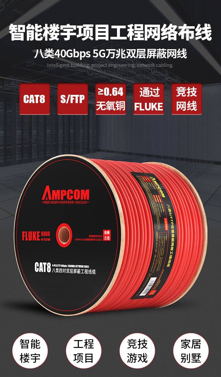 安普康AMPCOM 屏蔽超五类水晶头铜壳透明色AC5E350WH 安普康AMPCOM 六类非屏蔽水