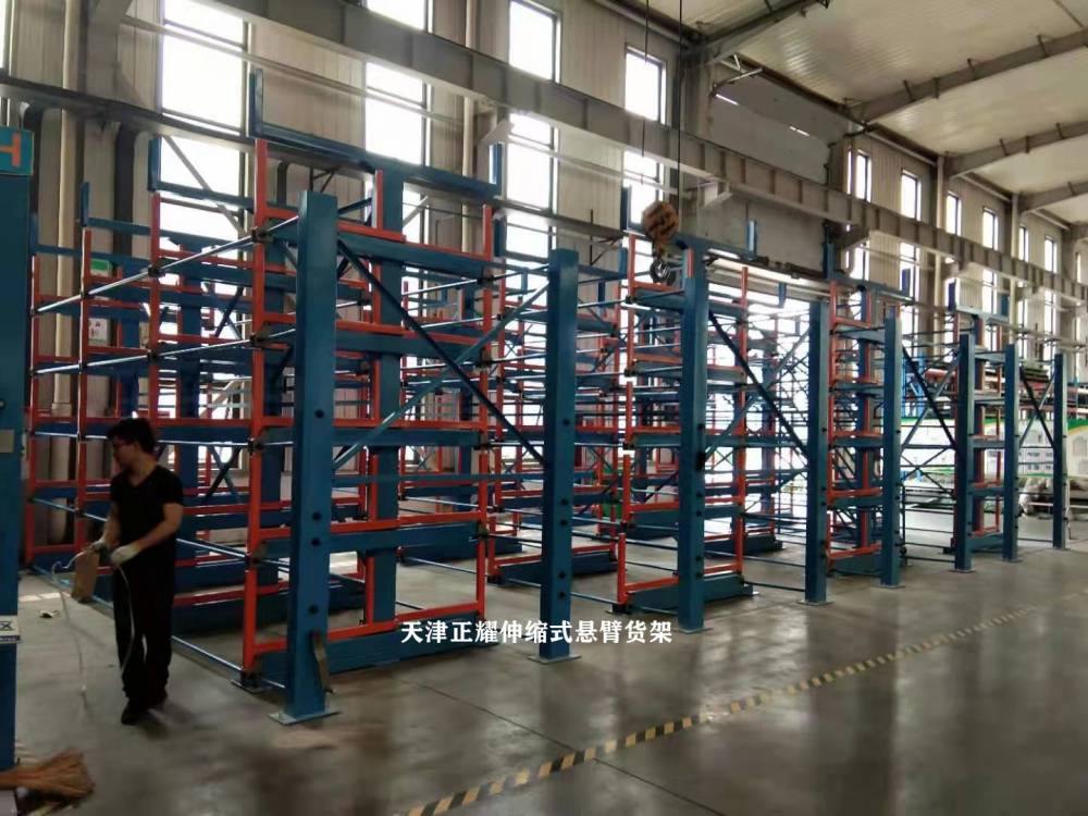 铜棒4米存放方法 手动伸缩悬臂式货架结构力 50吨圆钢放置架