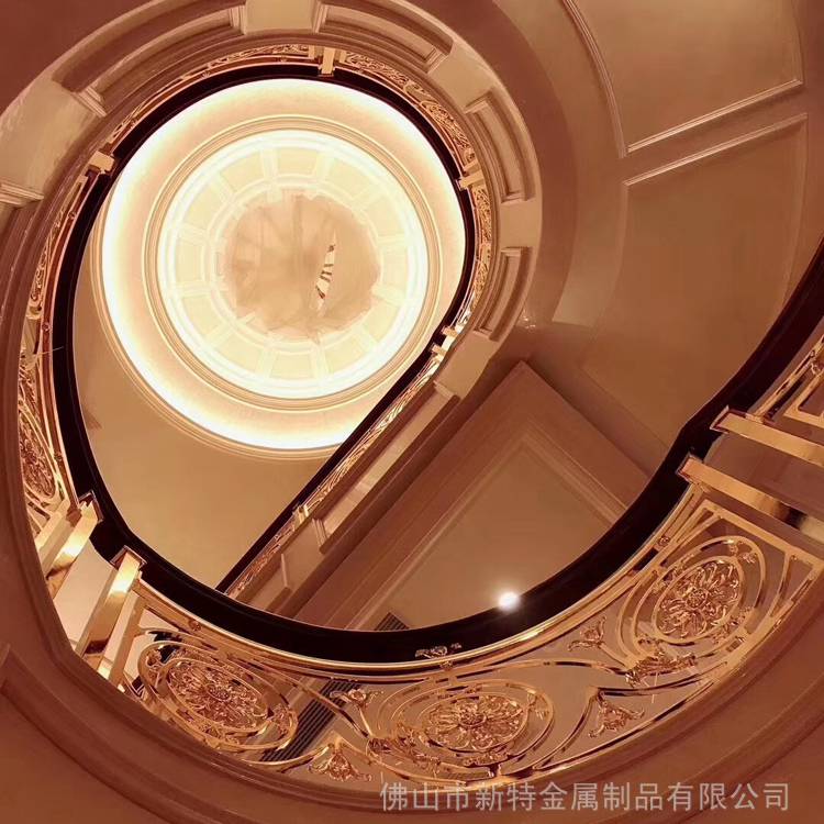 别墅酒店铜铝护栏铜雕刻楼梯室内安装招数新特