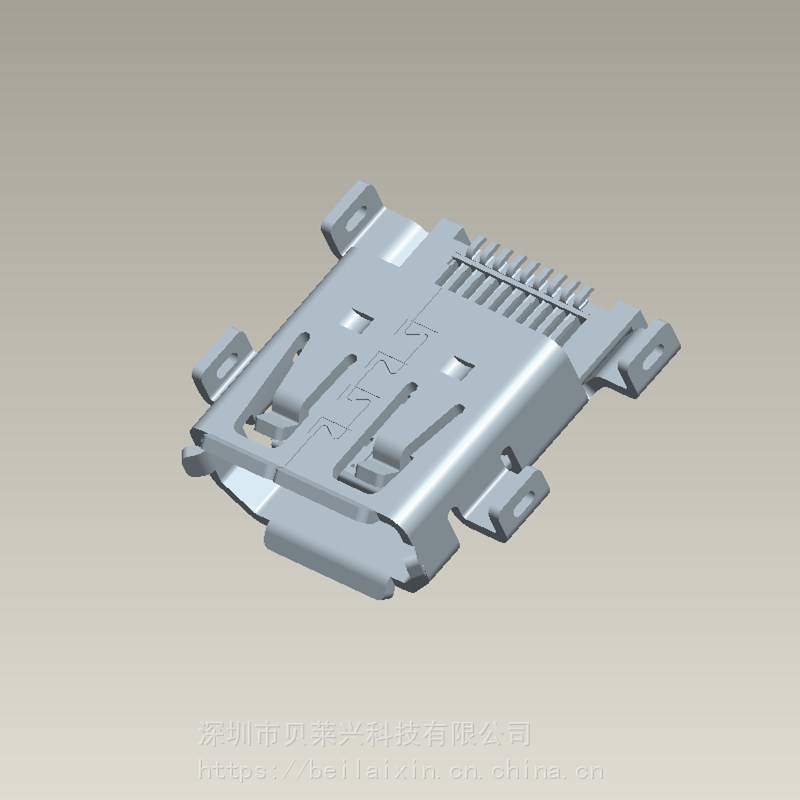 MICROHDMI19P母座反向沉板式四脚插板端子双排贴片SMT卷边