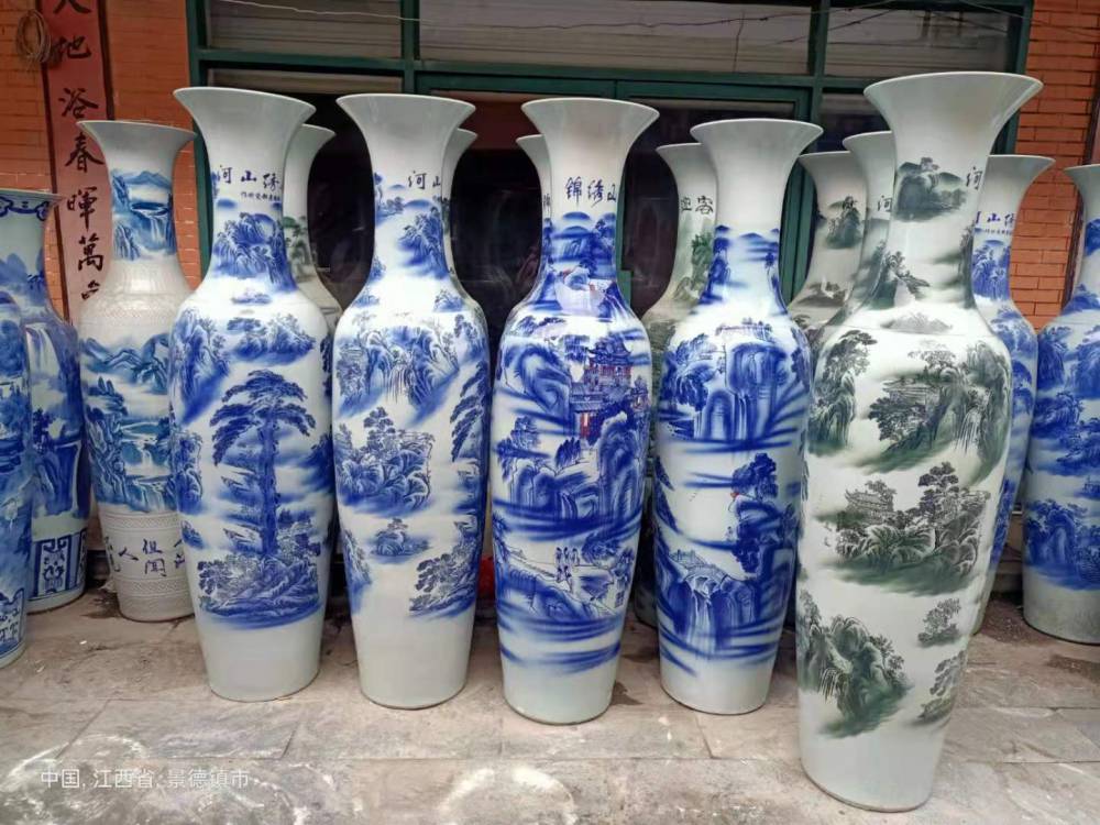 手工陶瓷大花瓶锦绣山河青花瓷器花瓶厂装饰品陶瓷大花瓶景德大花瓶