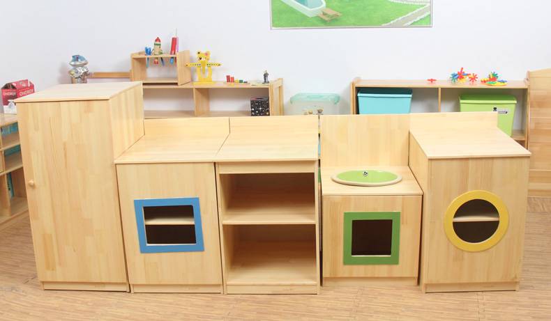 幼儿园厨房区角柜 山东厚朴幼儿园木质收纳区角柜儿童储物柜定制