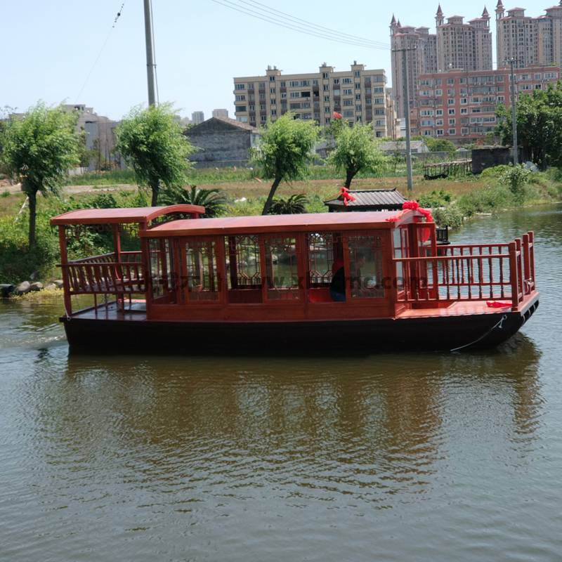 水成木船景区观光旅游船 水上高低篷电动仿古木船 10人旅游船厂家定制