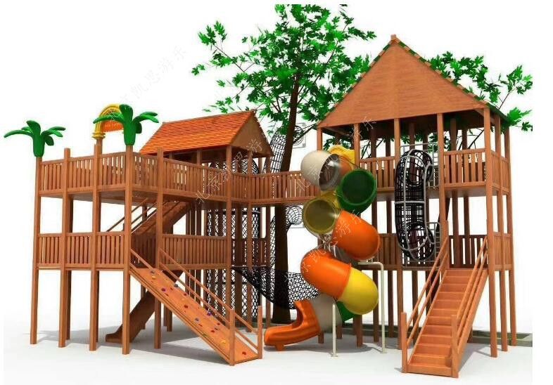 室内玩耍空间设计 儿童爬网滑梯 木质组合拓展滑梯 厂家直销定制