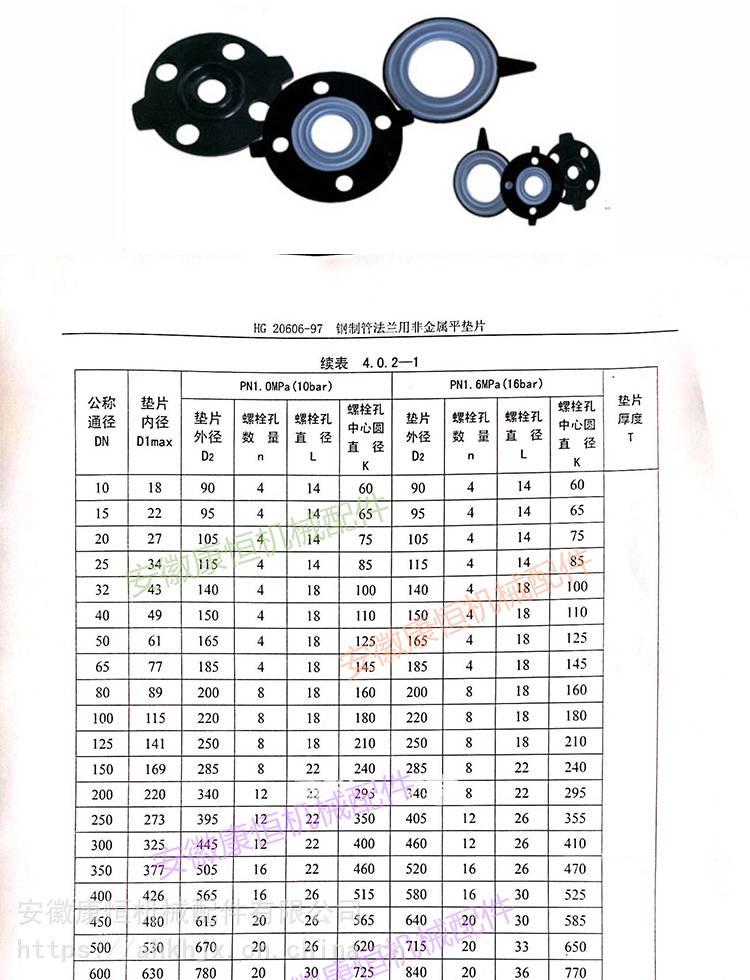 四氟垫片规格对照表图片