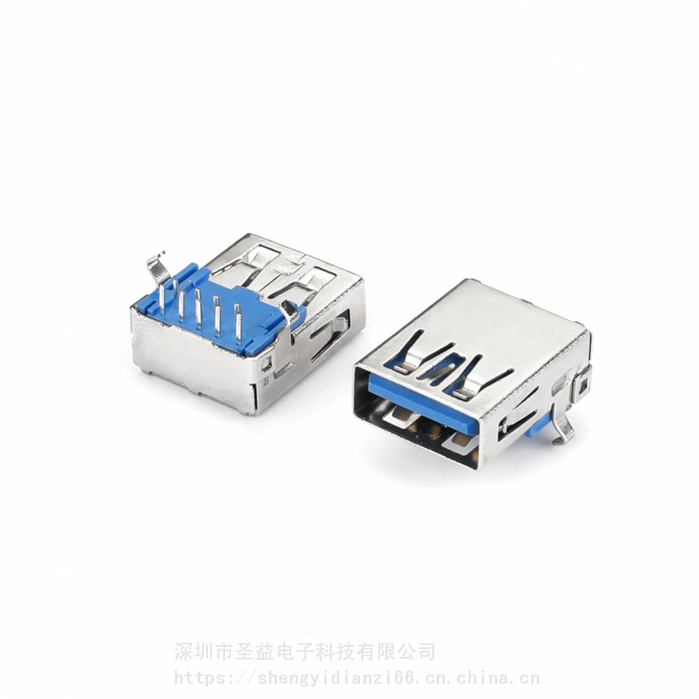 USB30母座30A母9P90度插板DIP弯脚直边