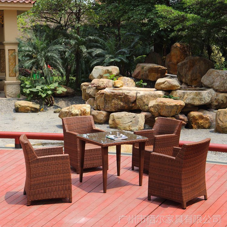 户外编藤桌椅组合咖啡厅藤椅茶几阳台花园室内五件套铁艺休闲家具