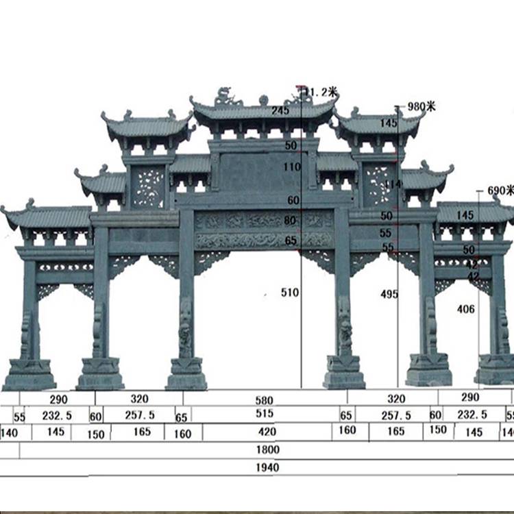 祠堂标志性石牌楼牌坊户外三门五楼石牌坊造型美观大方品质优