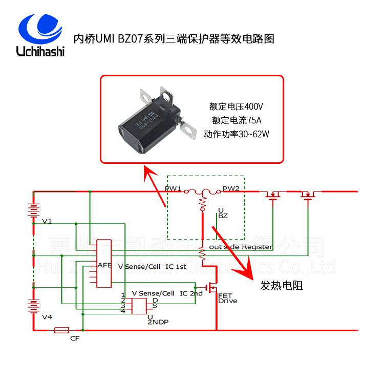 储能电池组三端保险丝日本内桥BZ07-500三端FUSEUL认证