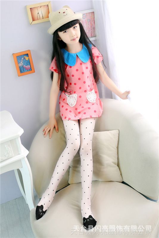 夏季超薄白色圆点小熊女童连裤袜透明防蚊打底袜裤水晶丝袜儿童袜