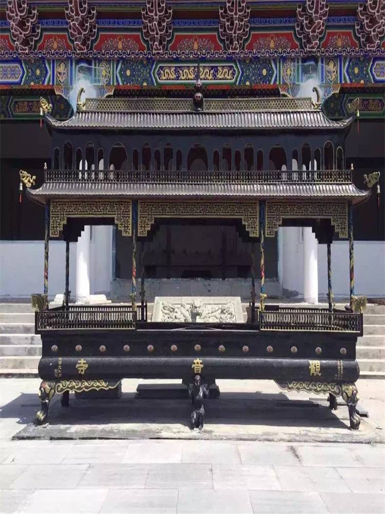 寺庙铸铁寺院大型长方形带盖香炉寺院长方形八龙柱香炉