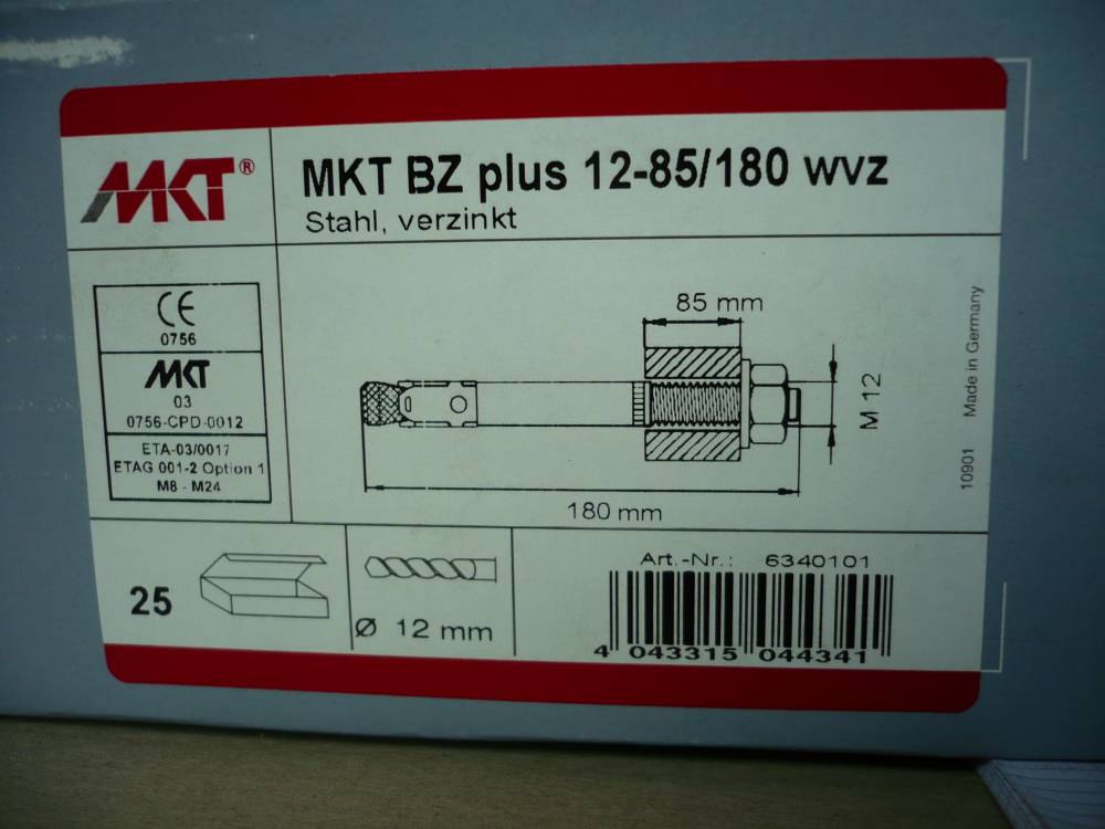 供应12x180规格抗拉强度330KN品牌MKT曼卡特型号BZ开裂混凝土螺栓式锚栓