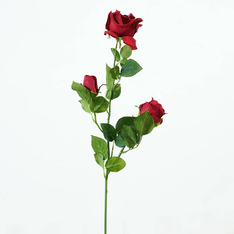 单支仿真3头玫瑰 家居摆饰插瓶花 人造含苞玫瑰花厂家批发
