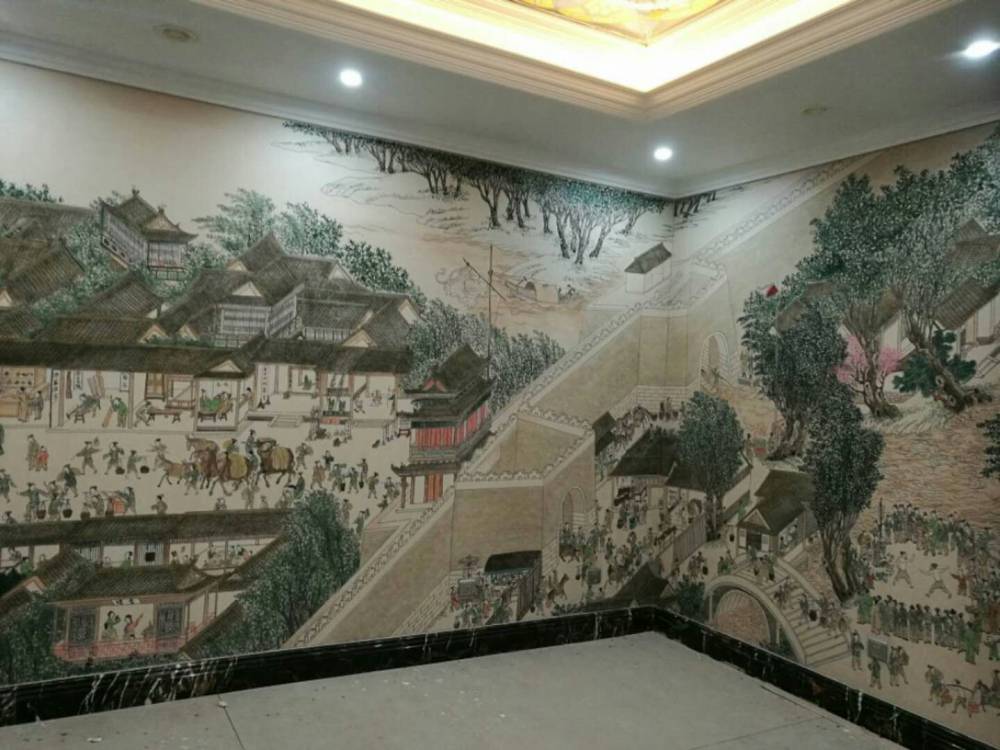 墙纸壁布手工绘画·247cm1365cm大型的清明上河图手工绘画装饰空间艺术