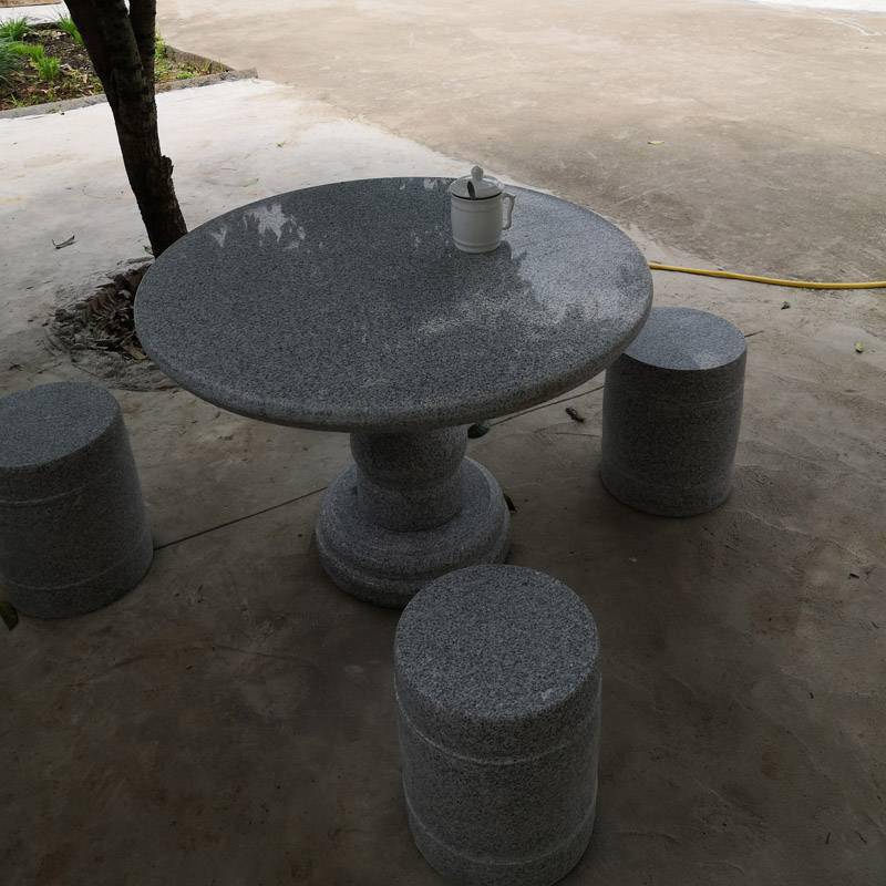 厂家直销重庆市市政建设户外专用石桌石凳90公分庭院圆桌圆凳整套批发