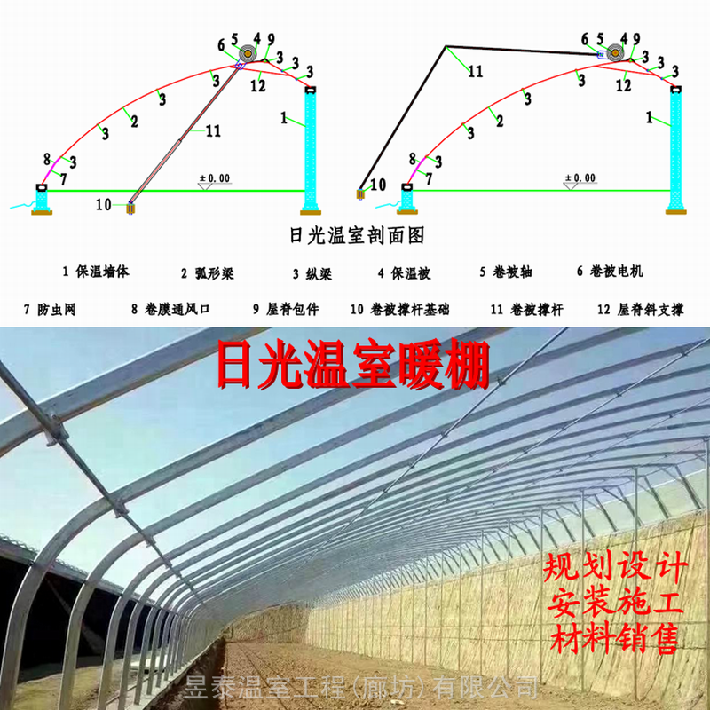 日光温室暖棚蔬菜薄膜棉被大棚砖土墙保温大棚昱泰温室公司建造