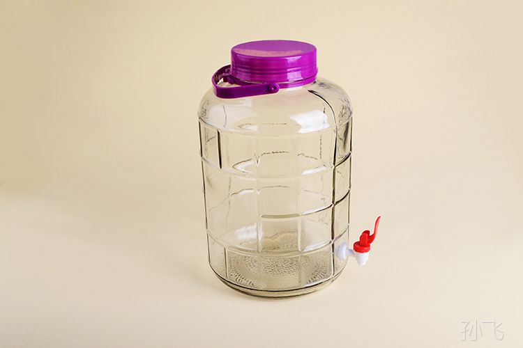 带龙头5升l 玻璃瓶葡萄酿酒坛子酵素桶密封罐杨梅酒泡酒瓶方格