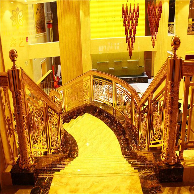 别墅艺术铜楼梯扶手铝艺雕花楼梯护栏设计