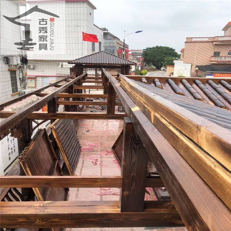 树脂瓦古建长廊树脂瓦防腐木走廊中式仿古游廊