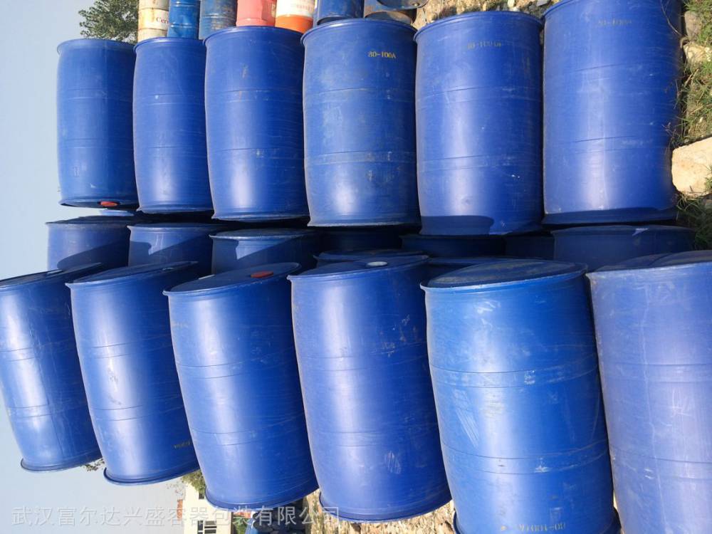 湖北荆州大量批发价格低出售200L塑料桶塑桶罐二手翻新蓝色塑料桶法兰桶