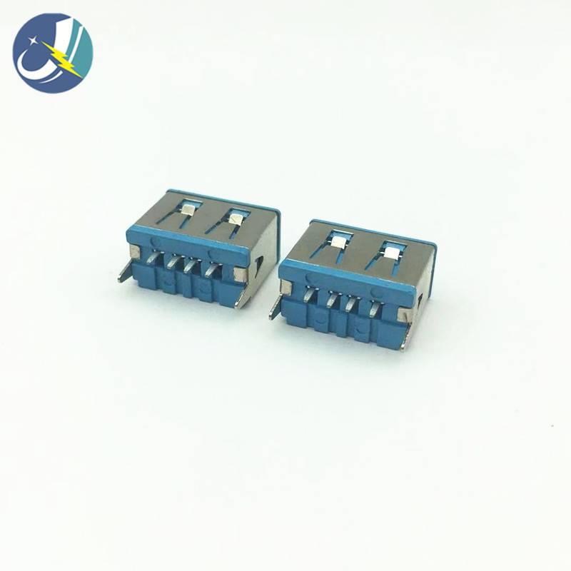 USB母座180度短体106立式全包型直插式蓝色胶芯
