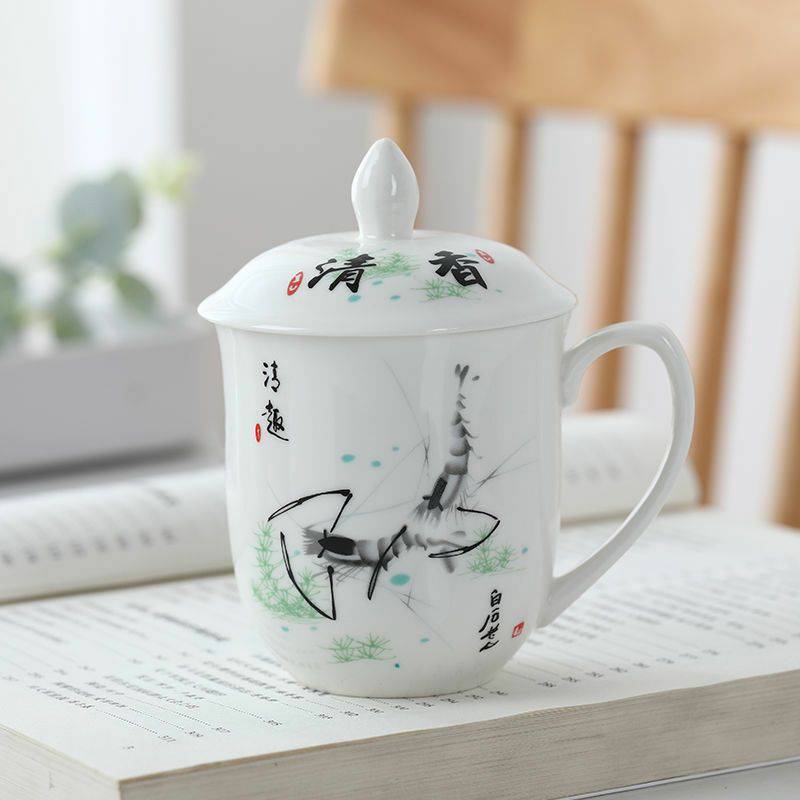景德镇老式陶瓷茶杯茶杯陶瓷过滤带盖泡茶杯家用办公室杯子水杯青花瓷多规格大号陶瓷茶杯