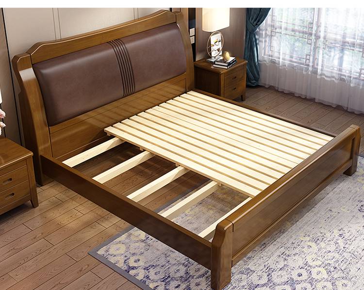 软包实木床1.8米1.5米大床双人床胡桃色海棠色浅色框架床带床板