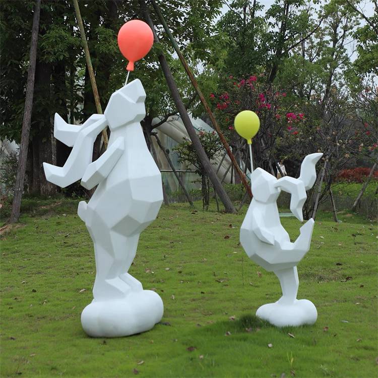 玻璃钢菱形兔子模型楼盘装饰卡通兔子雕塑摆件几何动物雕塑