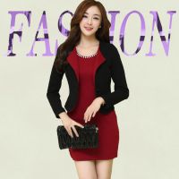 秋冬淑女装短款气质韩版修身长袖优雅连衣裙加西装女装两件套批发