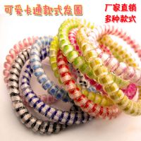 热卖韩版头饰时尚细款大号印花电话线发圈货源批发电话线圈头绳