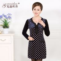 秋装新款连衣裙中老年女装韩版妈妈装丝绒长袖打底裙大码女装批发