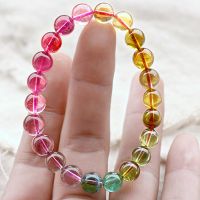 通透彩虹碧玺手链 红绿蓝黄紫8.7mm渐变糖果色天然碧玺手串女