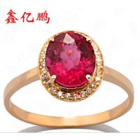 18K玫瑰金镶天然碧玺戒指女戒 6.9X8MM 时尚豪华彩色宝石***