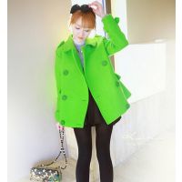 2014新品欧洲站果绿色甜美显白双排扣小香风中长款毛呢大衣女