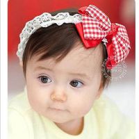 双层格子蝴蝶结儿童发带/婴儿发饰发带/韩国宝宝头带