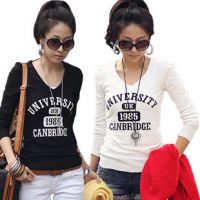 秋季长袖女装恤新款打底衫韩版衣服修身印花白色V领百搭T恤